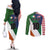 Custom Ireland and United States Couples Matching Off The Shoulder Long Sleeve Dress and Long Sleeve Button Shirt Shamrocks and American Flag Style