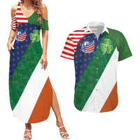 Custom Ireland and United States Couples Matching Summer Maxi Dress and Hawaiian Shirt Shamrocks and American Flag Style