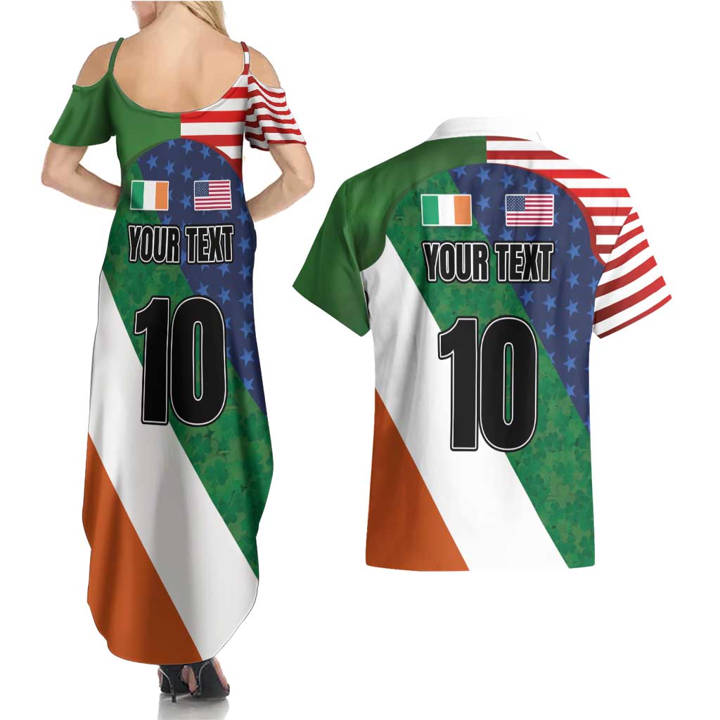 Custom Ireland and United States Couples Matching Summer Maxi Dress and Hawaiian Shirt Shamrocks and American Flag Style