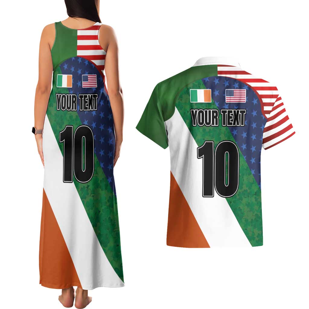 Custom Ireland and United States Couples Matching Tank Maxi Dress and Hawaiian Shirt Shamrocks and American Flag Style