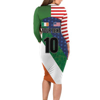 Custom Ireland and United States Family Matching Long Sleeve Bodycon Dress and Hawaiian Shirt Shamrocks and American Flag Style
