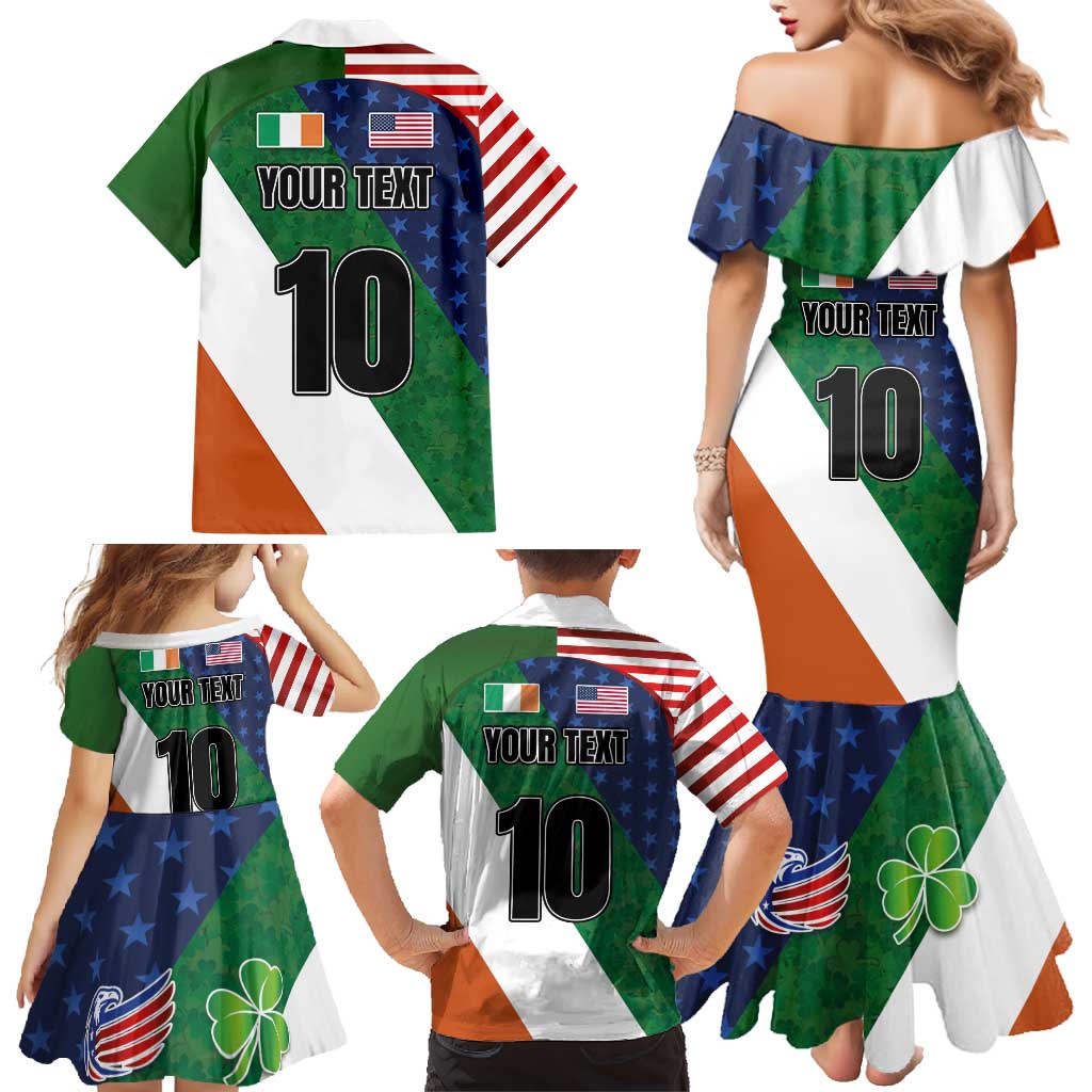 Custom Ireland and United States Family Matching Mermaid Dress and Hawaiian Shirt Shamrocks and American Flag Style
