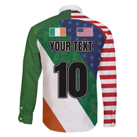 Custom Ireland and United States Family Matching Off The Shoulder Long Sleeve Dress and Hawaiian Shirt Shamrocks and American Flag Style