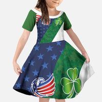 Custom Ireland and United States Family Matching Off Shoulder Maxi Dress and Hawaiian Shirt Shamrocks and American Flag Style