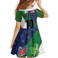 Custom Ireland and United States Family Matching Off Shoulder Maxi Dress and Hawaiian Shirt Shamrocks and American Flag Style