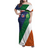Custom Ireland and United States Family Matching Off Shoulder Maxi Dress and Hawaiian Shirt Shamrocks and American Flag Style