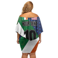 Custom Ireland and United States Family Matching Off Shoulder Short Dress and Hawaiian Shirt Shamrocks and American Flag Style