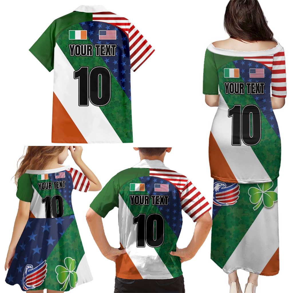 Custom Ireland and United States Family Matching Puletasi and Hawaiian Shirt Shamrocks and American Flag Style