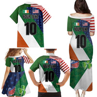 Custom Ireland and United States Family Matching Puletasi and Hawaiian Shirt Shamrocks and American Flag Style