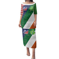 Custom Ireland and United States Family Matching Puletasi and Hawaiian Shirt Shamrocks and American Flag Style