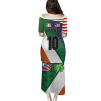 Custom Ireland and United States Family Matching Puletasi and Hawaiian Shirt Shamrocks and American Flag Style