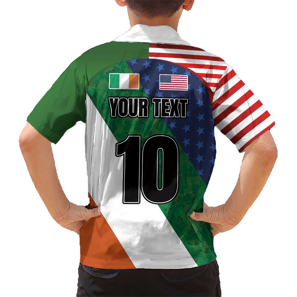 Custom Ireland and United States Family Matching Short Sleeve Bodycon Dress and Hawaiian Shirt Shamrocks and American Flag Style