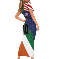 Custom Ireland and United States Family Matching Short Sleeve Bodycon Dress and Hawaiian Shirt Shamrocks and American Flag Style