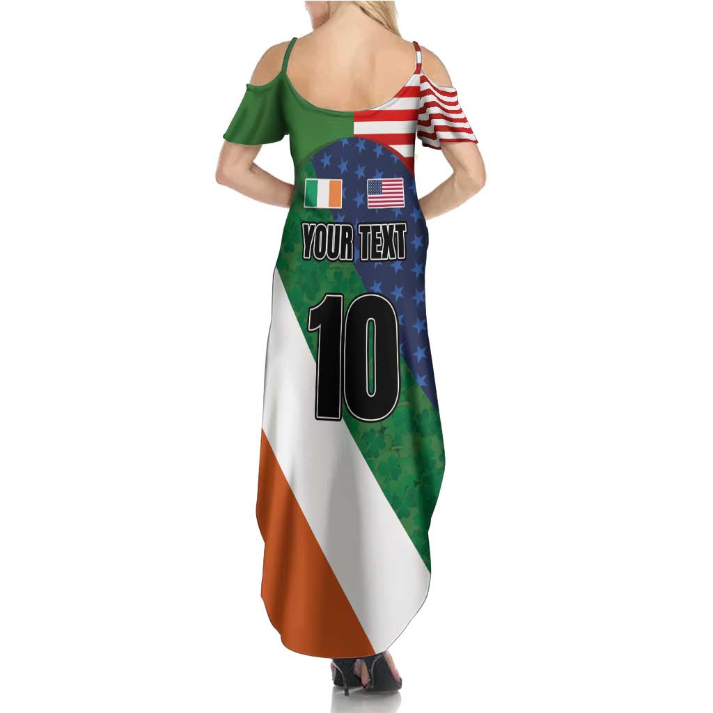 Custom Ireland and United States Family Matching Summer Maxi Dress and Hawaiian Shirt Shamrocks and American Flag Style