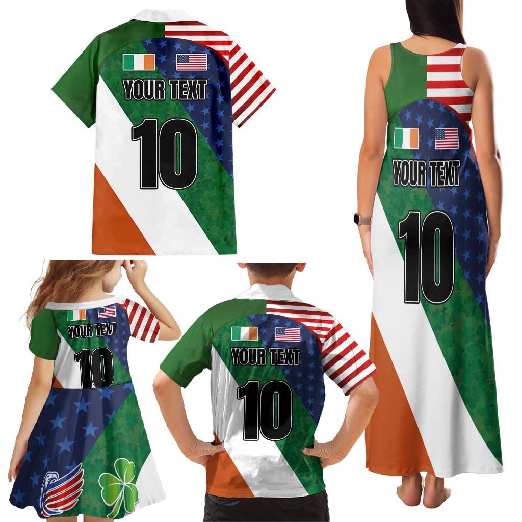 Custom Ireland and United States Family Matching Tank Maxi Dress and Hawaiian Shirt Shamrocks and American Flag Style