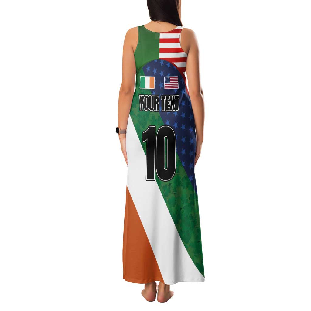 Custom Ireland and United States Family Matching Tank Maxi Dress and Hawaiian Shirt Shamrocks and American Flag Style
