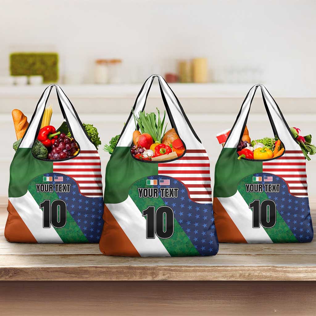 Custom Ireland and United States Grocery Bag Shamrocks and American Flag Style