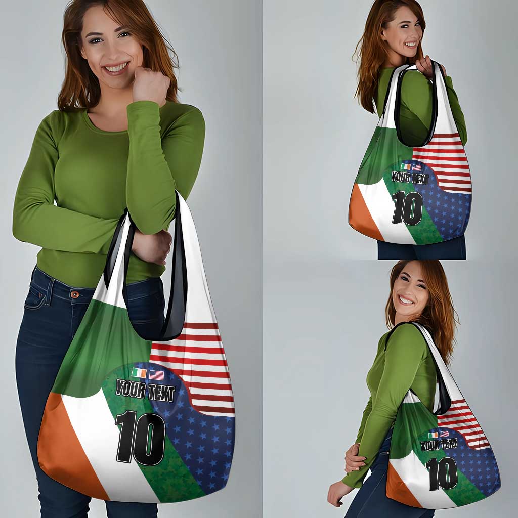 Custom Ireland and United States Grocery Bag Shamrocks and American Flag Style