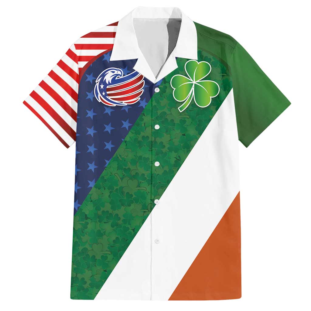 Custom Ireland and United States Hawaiian Shirt Shamrocks and American Flag Style