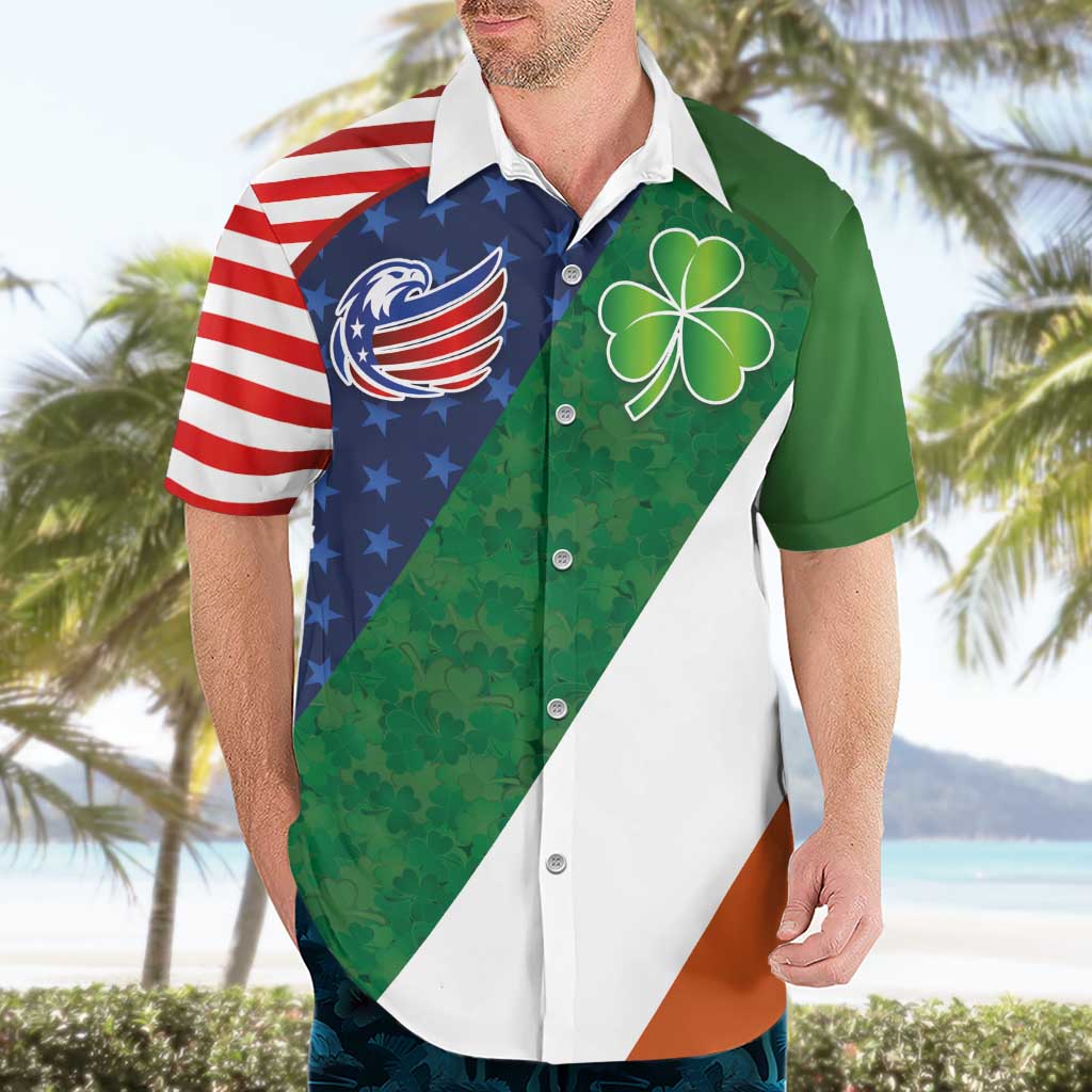 Custom Ireland and United States Hawaiian Shirt Shamrocks and American Flag Style