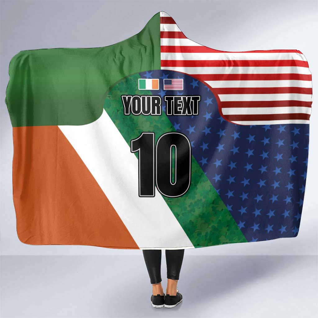 Custom Ireland and United States Hooded Blanket Shamrocks and American Flag Style
