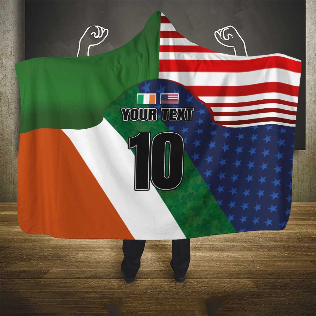Custom Ireland and United States Hooded Blanket Shamrocks and American Flag Style