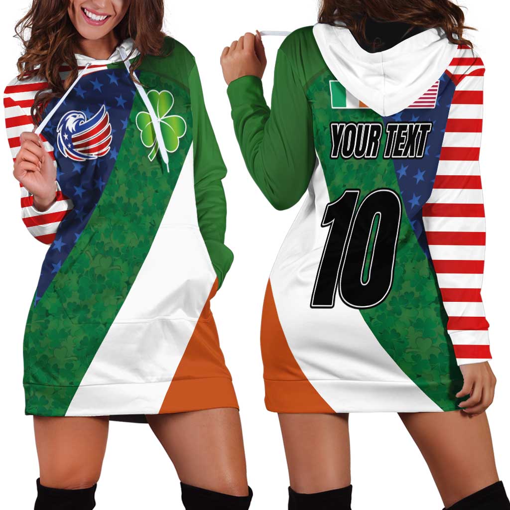 Custom Ireland and United States Hoodie Dress Shamrocks and American Flag Style