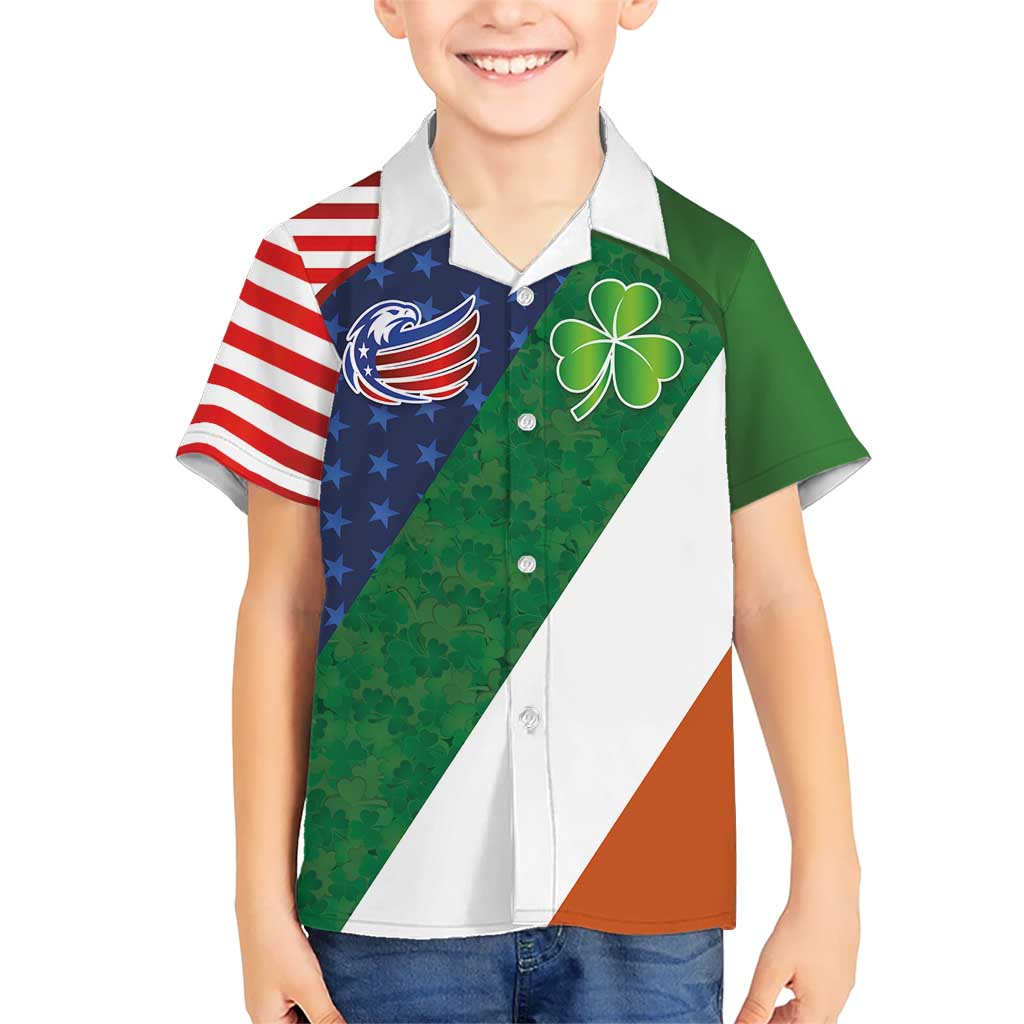 Custom Ireland and United States Kid Hawaiian Shirt Shamrocks and American Flag Style