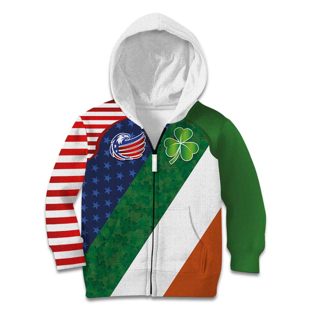 Custom Ireland and United States Kid Hoodie Shamrocks and American Flag Style