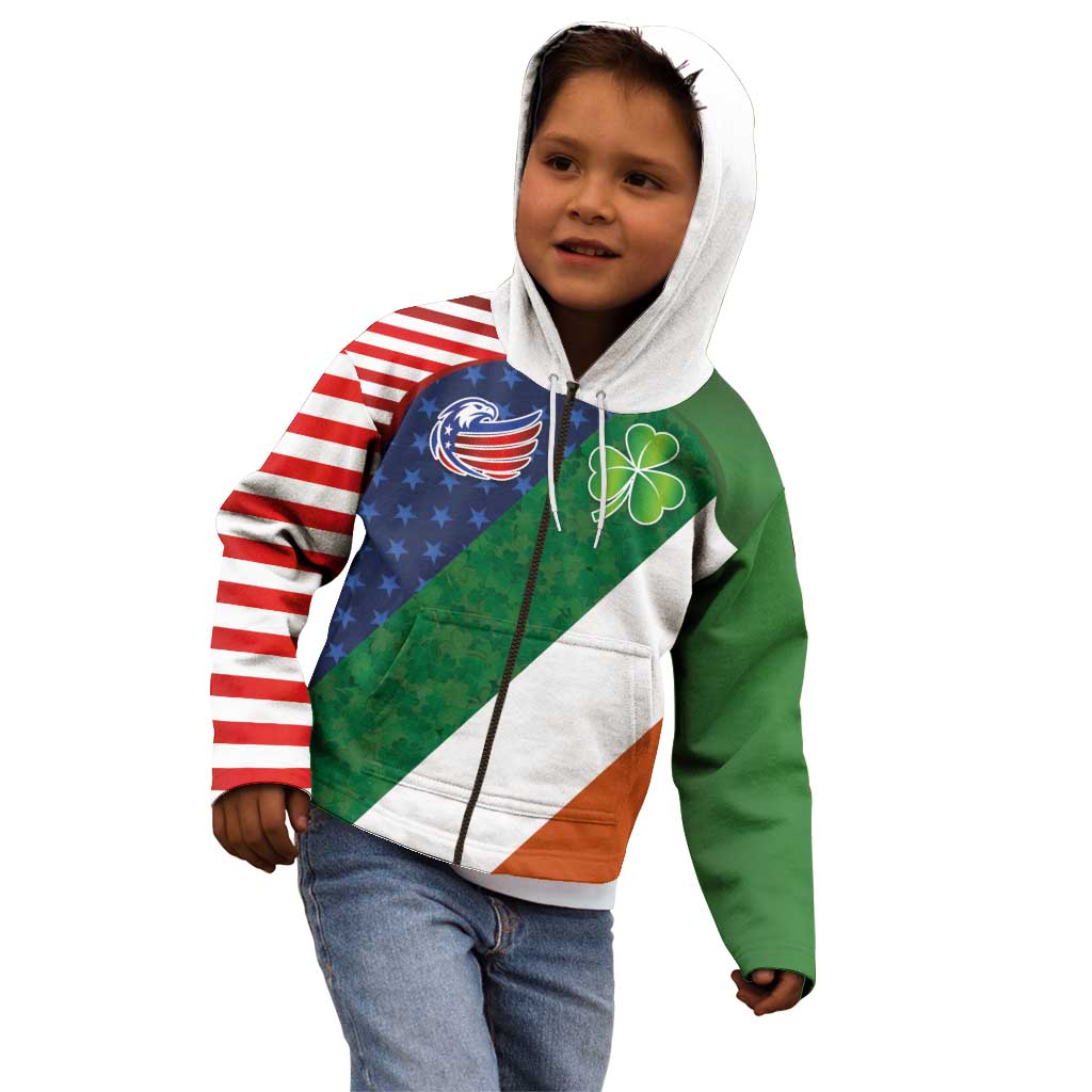 Custom Ireland and United States Kid Hoodie Shamrocks and American Flag Style