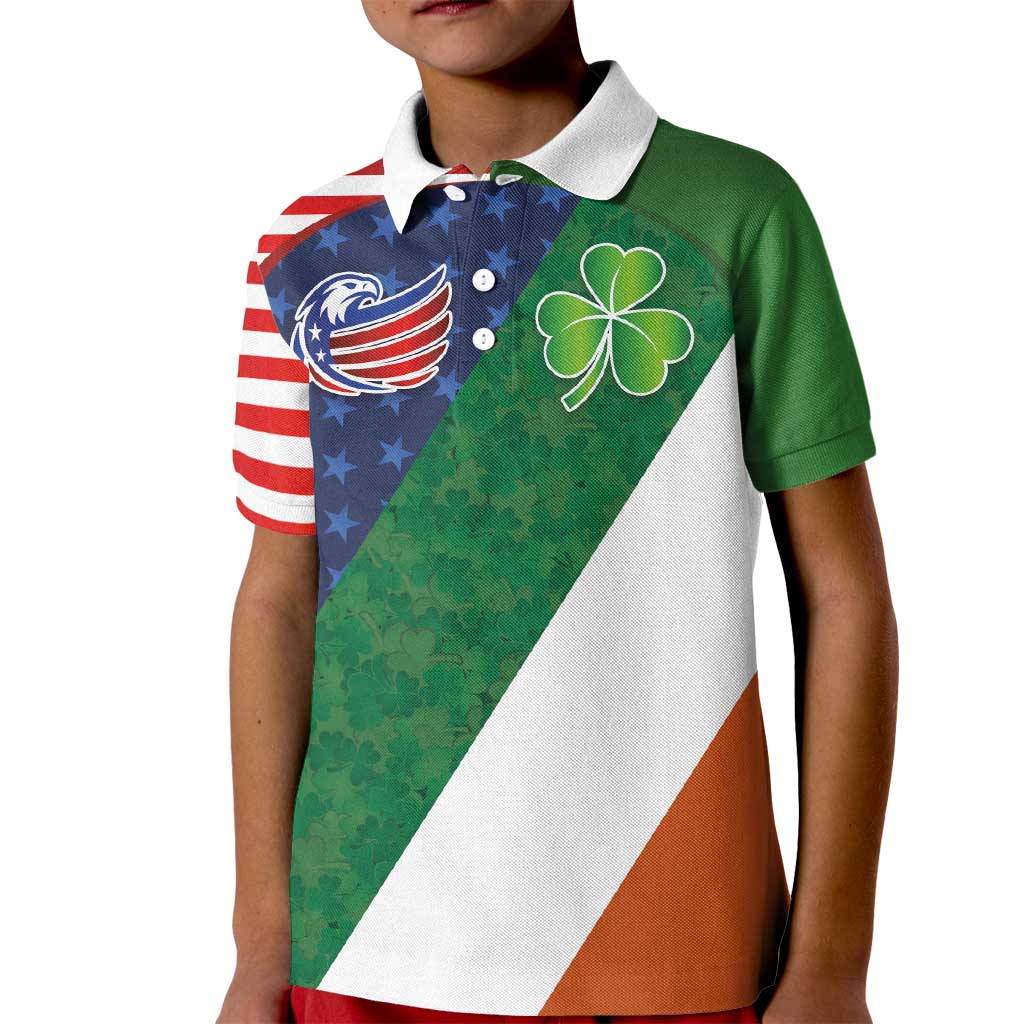 Custom Ireland and United States Kid Polo Shirt Shamrocks and American Flag Style