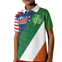 Custom Ireland and United States Kid Polo Shirt Shamrocks and American Flag Style