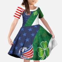Custom Ireland and United States Kid Short Sleeve Dress Shamrocks and American Flag Style