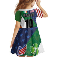 Custom Ireland and United States Kid Short Sleeve Dress Shamrocks and American Flag Style