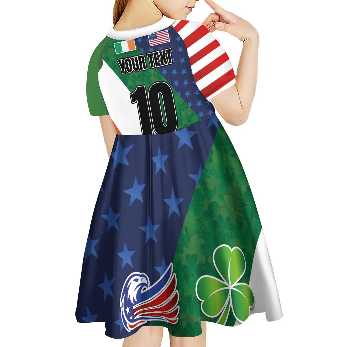 Custom Ireland and United States Kid Short Sleeve Dress Shamrocks and American Flag Style