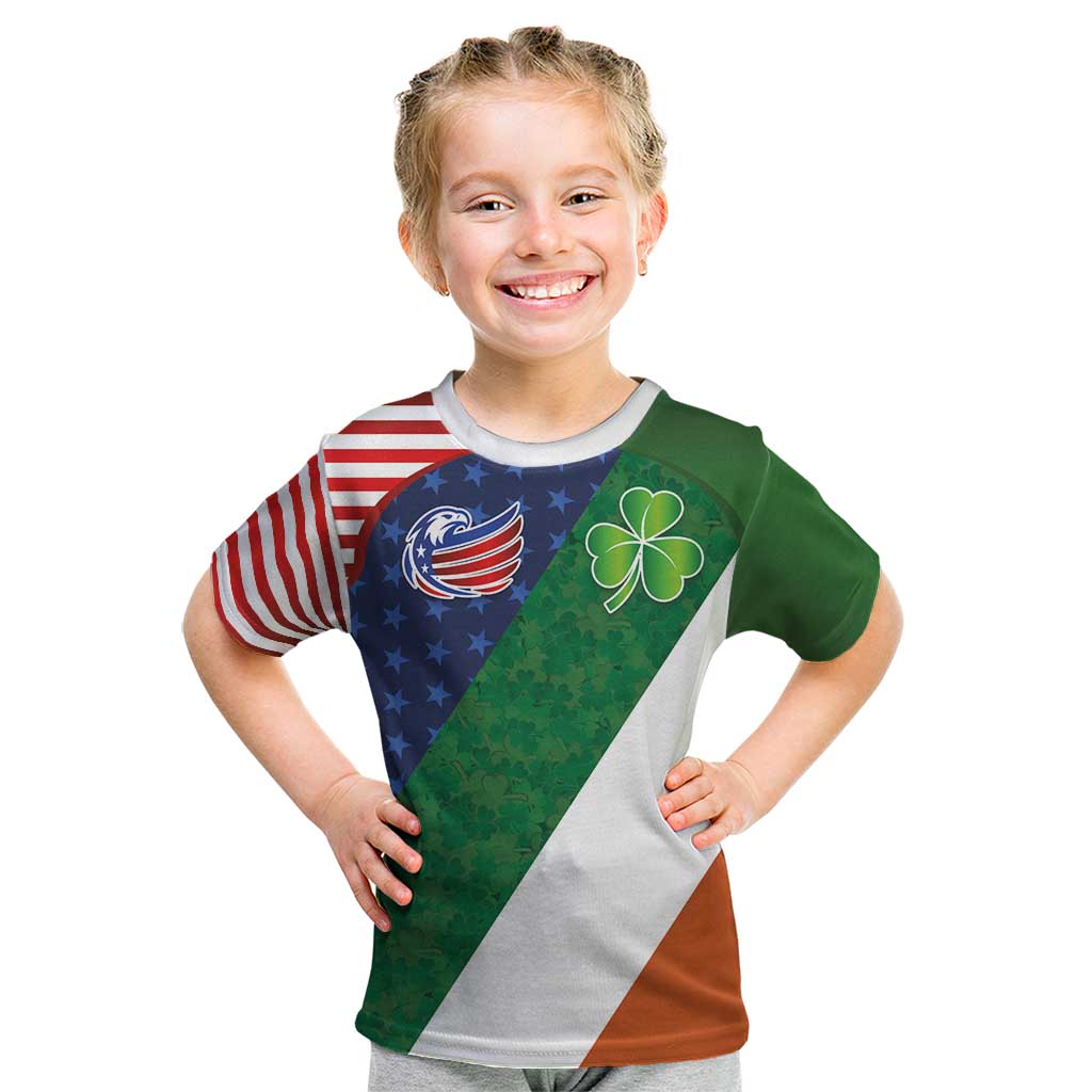 Custom Ireland and United States Kid T Shirt Shamrocks and American Flag Style
