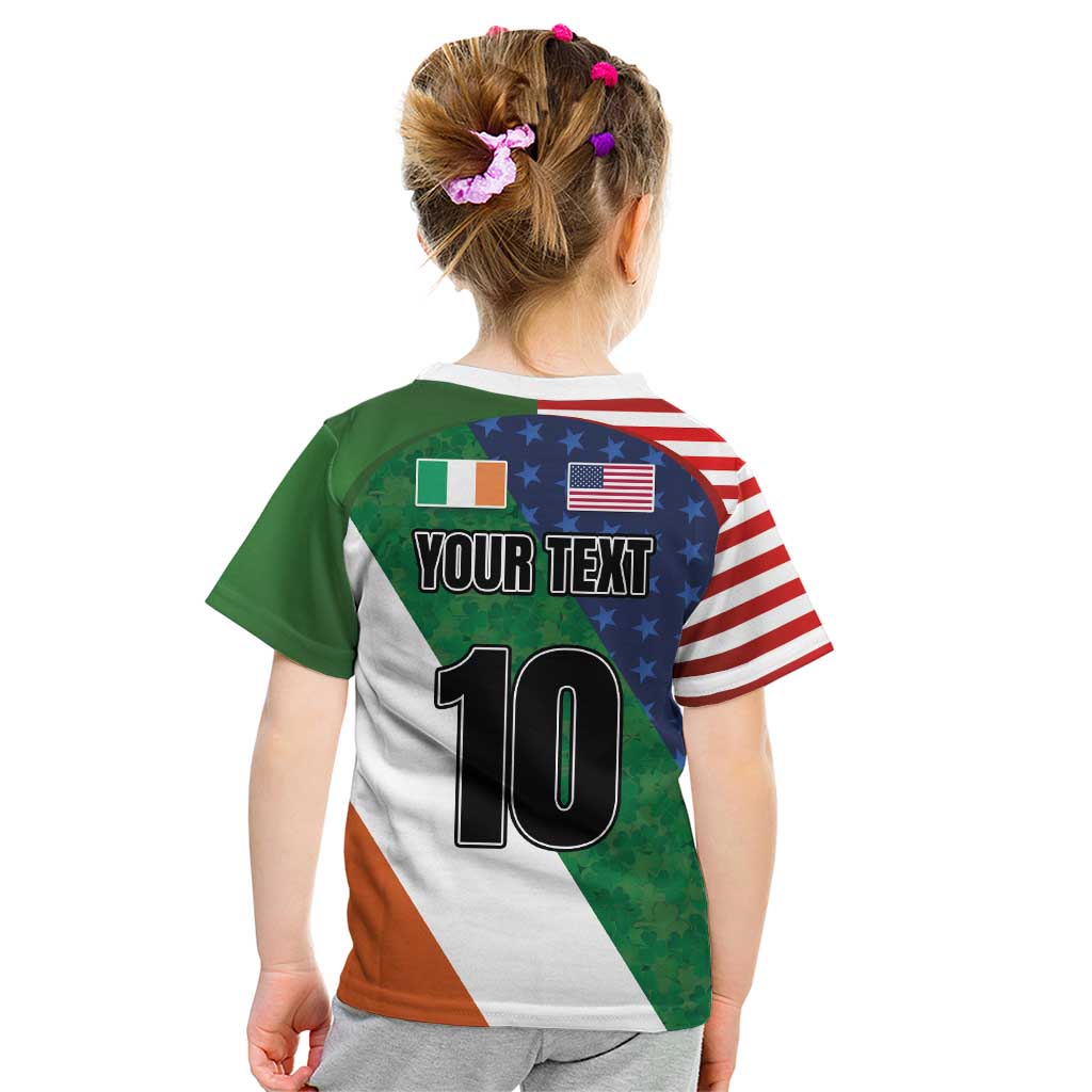 Custom Ireland and United States Kid T Shirt Shamrocks and American Flag Style