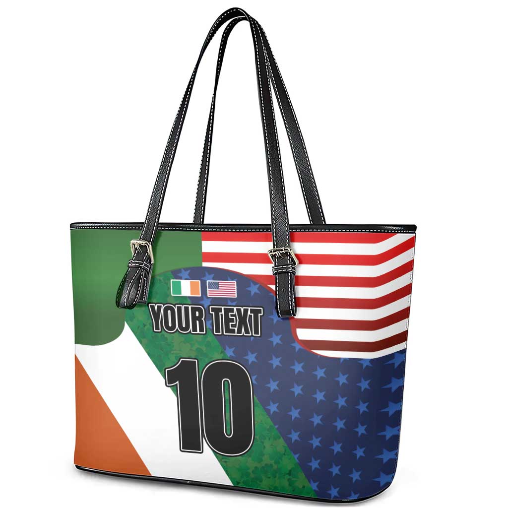Custom Ireland and United States Leather Tote Bag Shamrocks and American Flag Style