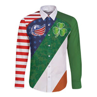 Custom Ireland and United States Long Sleeve Button Shirt Shamrocks and American Flag Style