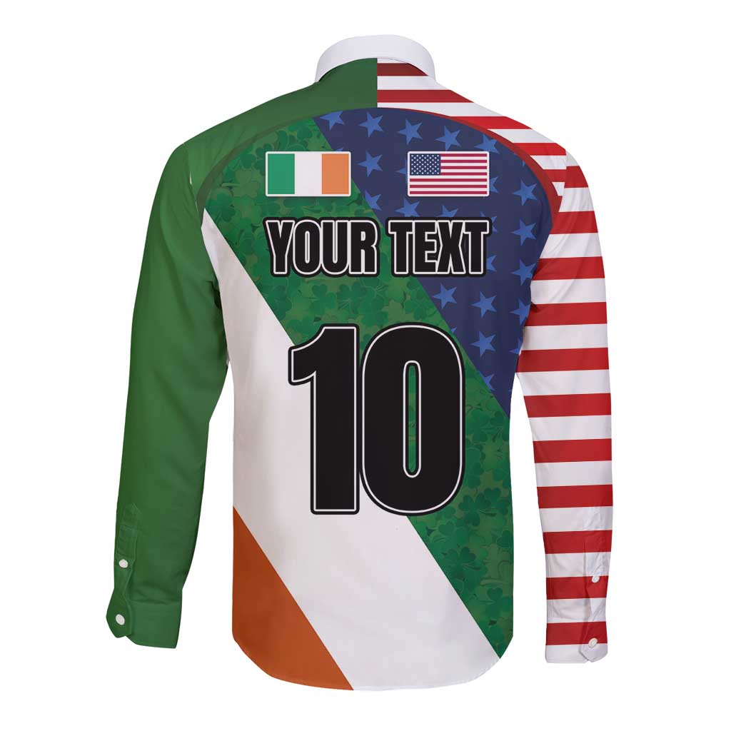 Custom Ireland and United States Long Sleeve Button Shirt Shamrocks and American Flag Style
