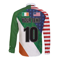 Custom Ireland and United States Long Sleeve Button Shirt Shamrocks and American Flag Style
