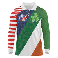 Custom Ireland and United States Long Sleeve Polo Shirt Shamrocks and American Flag Style