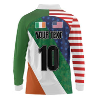 Custom Ireland and United States Long Sleeve Polo Shirt Shamrocks and American Flag Style