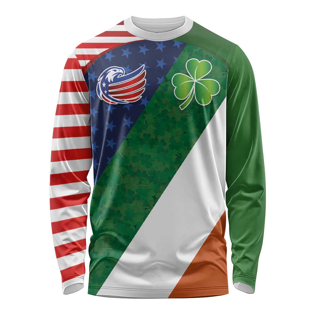 Custom Ireland and United States Long Sleeve Shirt Shamrocks and American Flag Style