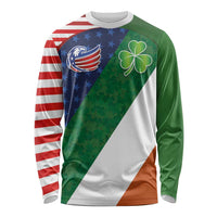 Custom Ireland and United States Long Sleeve Shirt Shamrocks and American Flag Style