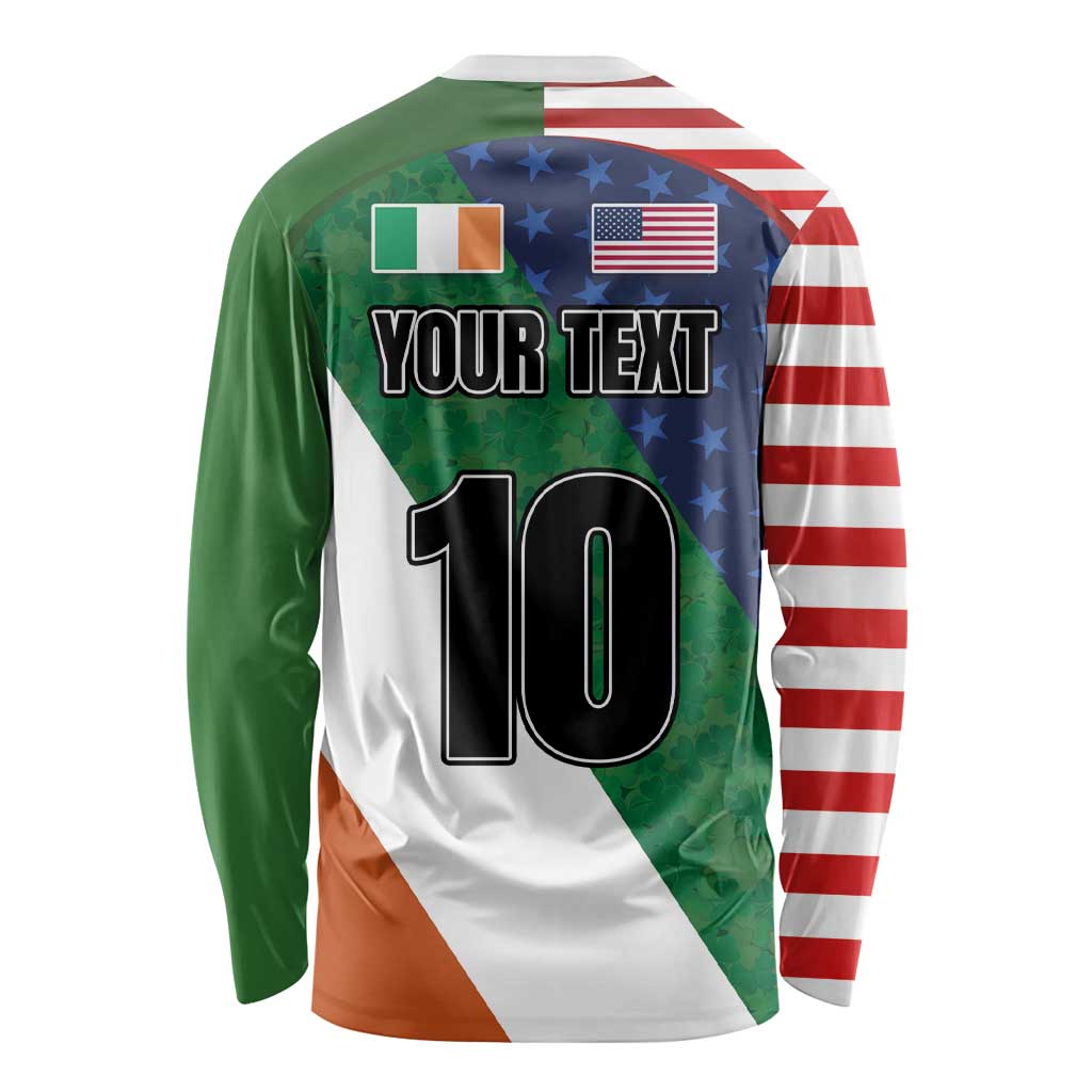 Custom Ireland and United States Long Sleeve Shirt Shamrocks and American Flag Style