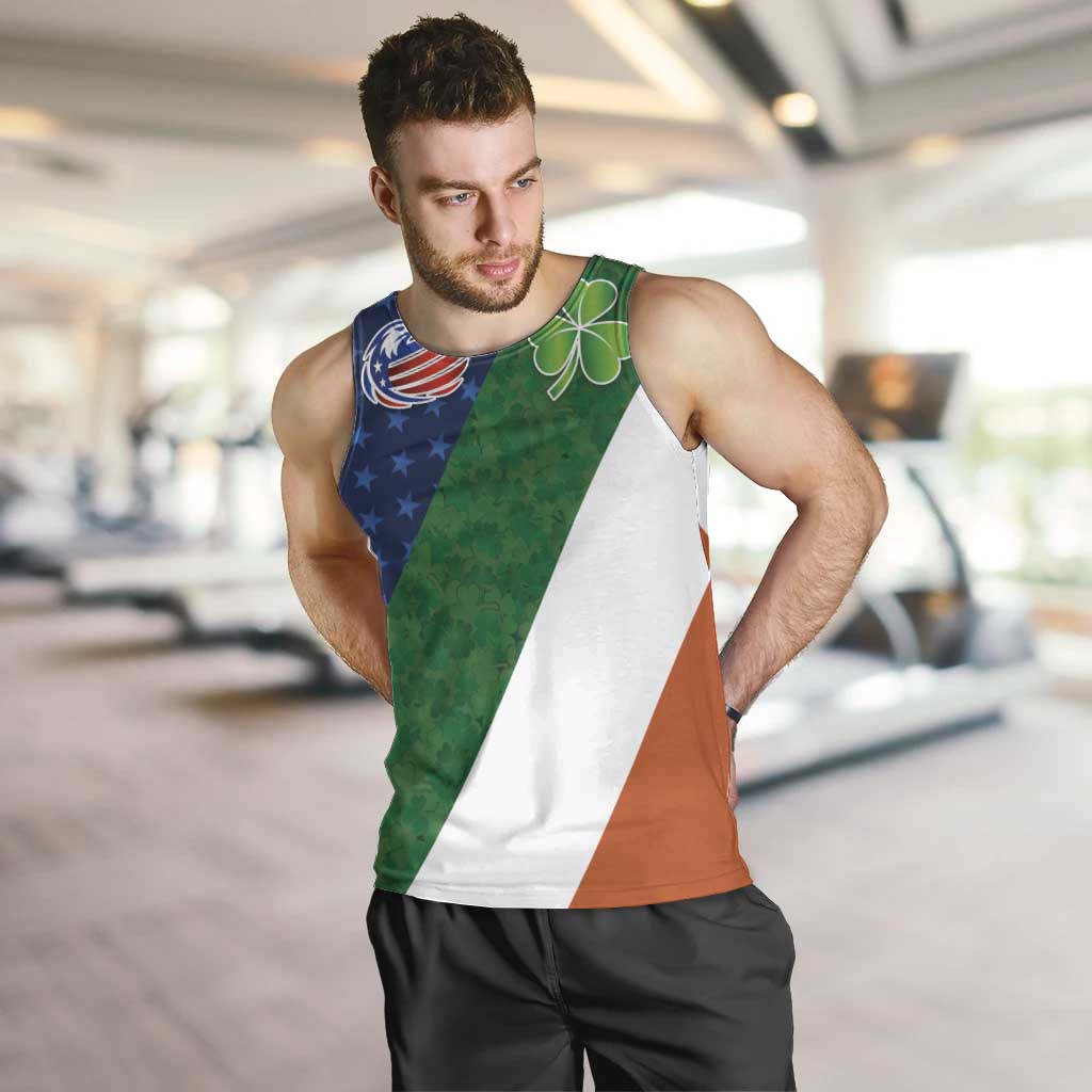 Custom Ireland and United States Men Tank Top Shamrocks and American Flag Style