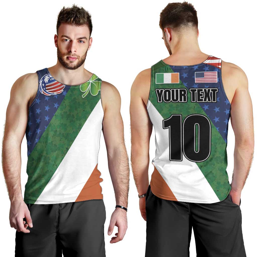 Custom Ireland and United States Men Tank Top Shamrocks and American Flag Style