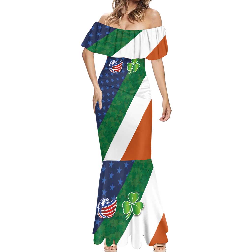 Custom Ireland and United States Mermaid Dress Shamrocks and American Flag Style