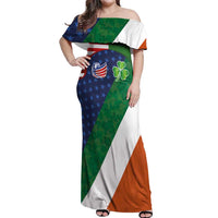 Custom Ireland and United States Off Shoulder Maxi Dress Shamrocks and American Flag Style